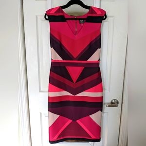 Flattering Geometric Pink and Purple Sheath Dress